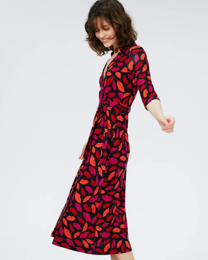 DVF Dresses Women Abigail Silk Jersey Midi Wrap Dress Midnight Kiss Multi DVF Dresses Women Abigail Silk Jersey Midi Wrap Dress Midnight Kiss Multi