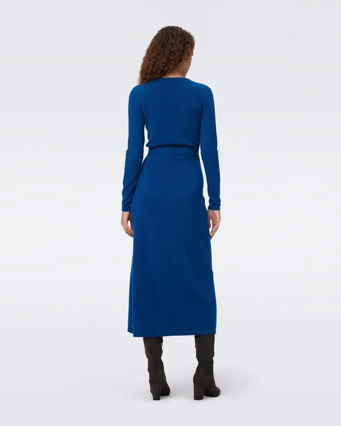 DVF Dresses Women Astrid WoolCashmere Wrap Dress Dark Ocean