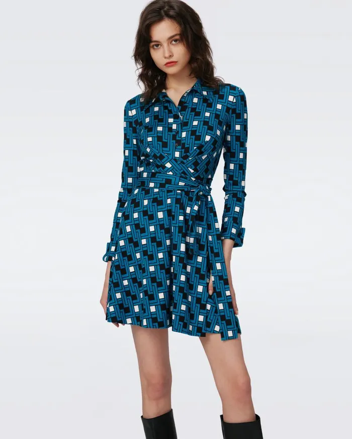 DVF Dresses Women Didi Dress Huge Vinyl Links Dark Teal