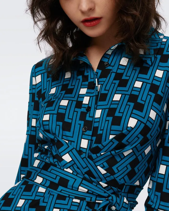DVF Dresses Women Didi Dress Huge Vinyl Links Dark Teal