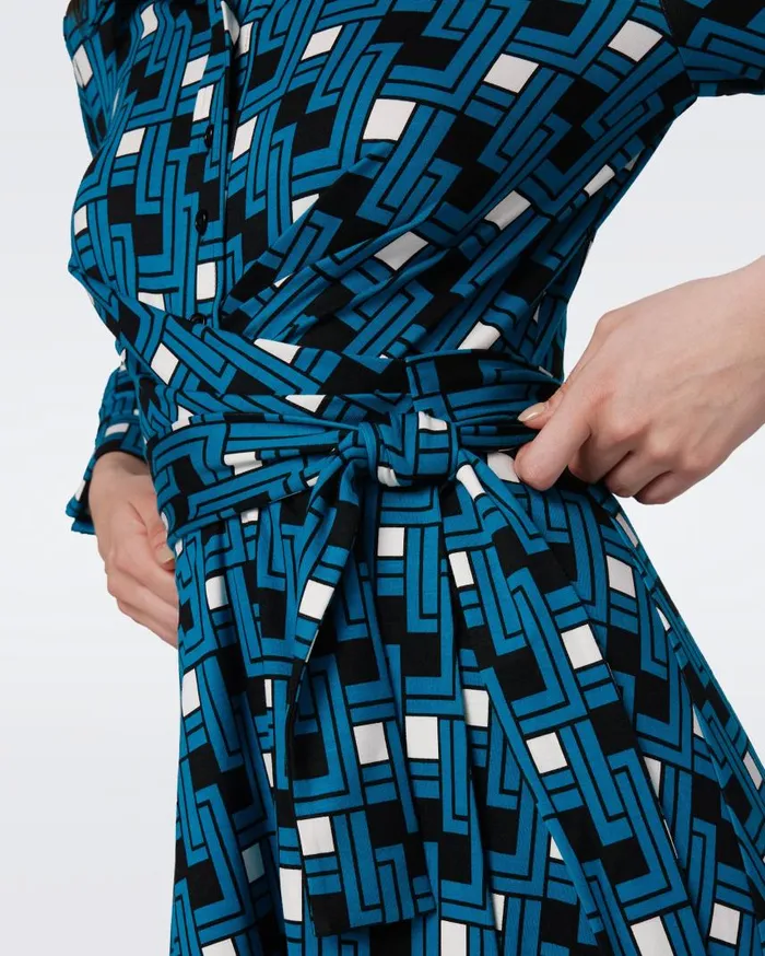 DVF Dresses Women Didi Dress Huge Vinyl Links Dark Teal