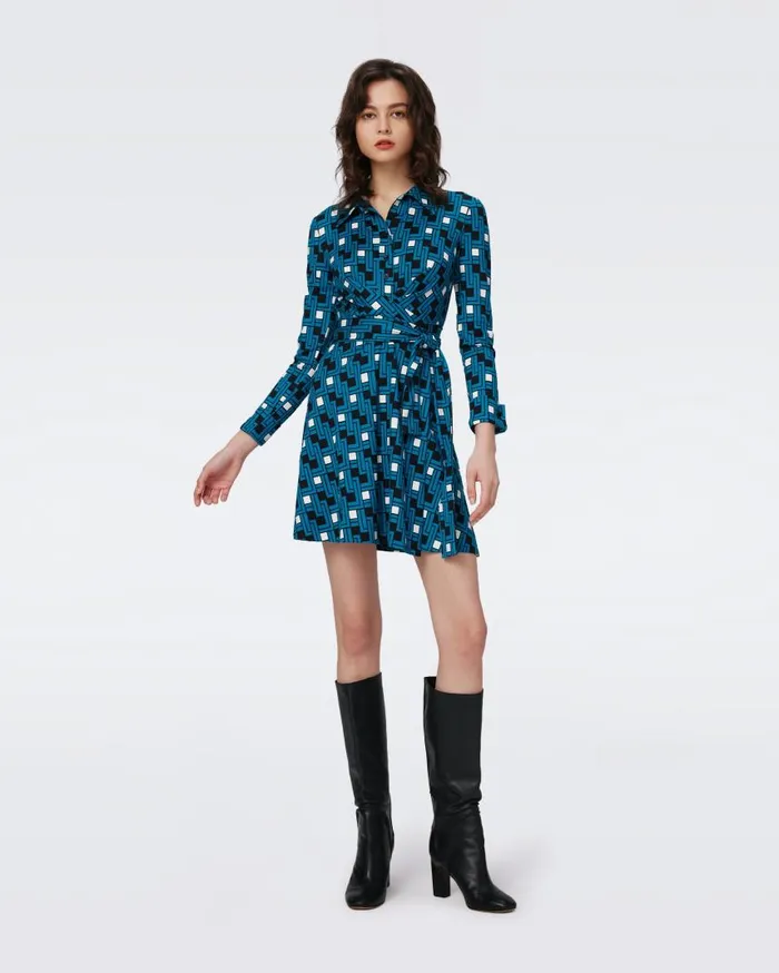 DVF Dresses Women Didi Dress Huge Vinyl Links Dark Teal