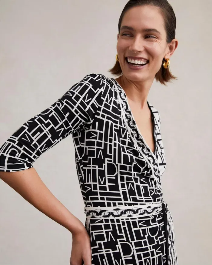 DVF Dresses Women Hera Dress Logo Love Ivory And Black And Chain