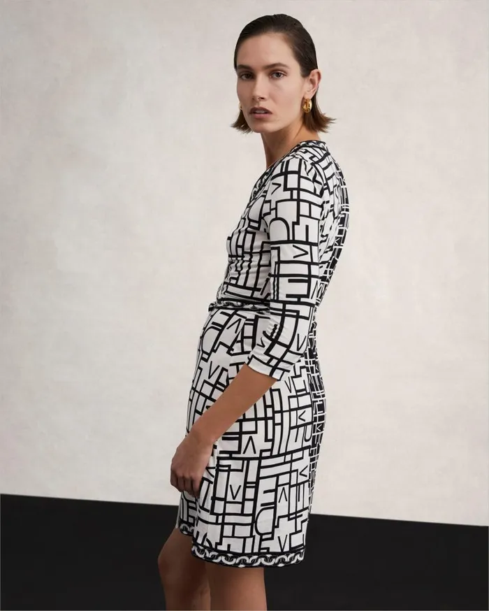 DVF Dresses Women Hera Dress Logo Love Ivory And Black And Chain
