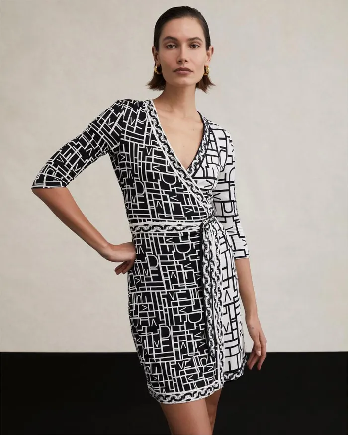 DVF Dresses Women Hera Dress Logo Love Ivory And Black And Chain