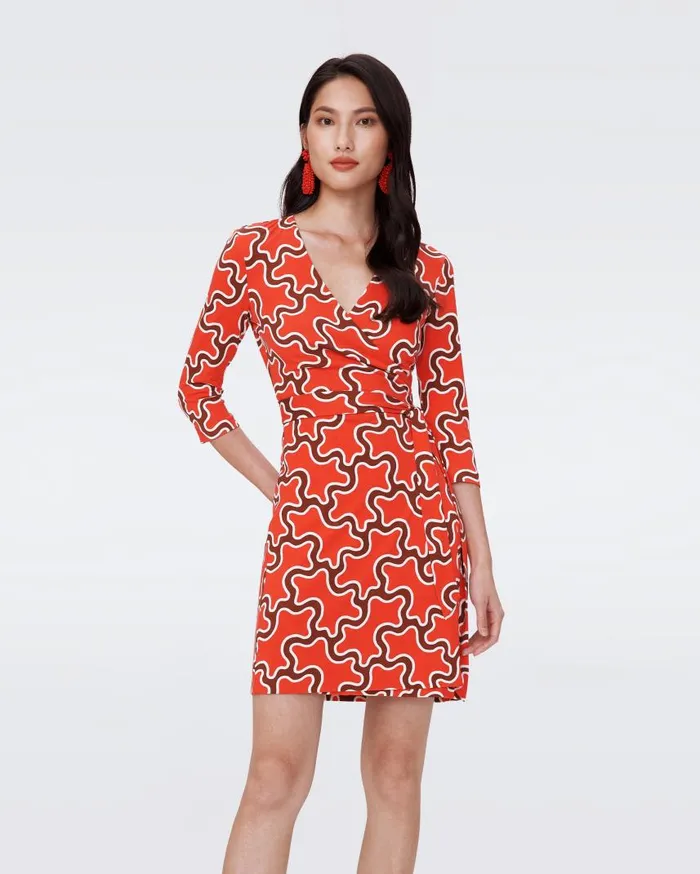 DVF Dresses Women Julian Silk Jersey Wrap Dress Cloud Patch Red