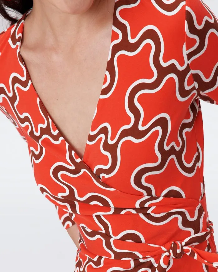 DVF Dresses Women Julian Silk Jersey Wrap Dress Cloud Patch Red