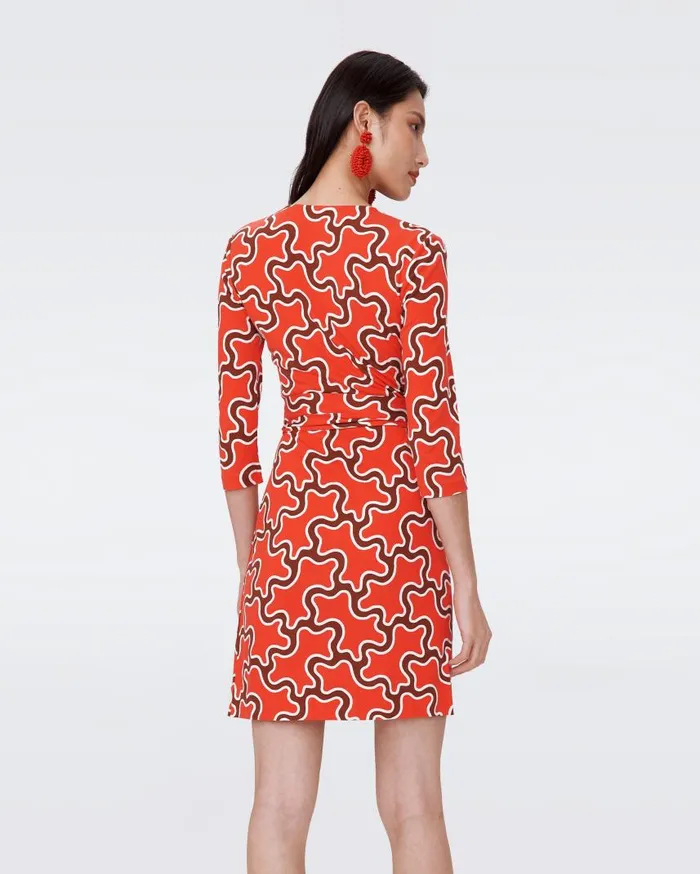 DVF Dresses Women Julian Silk Jersey Wrap Dress Cloud Patch Red