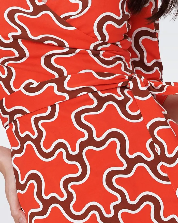 DVF Dresses Women Julian Silk Jersey Wrap Dress Cloud Patch Red