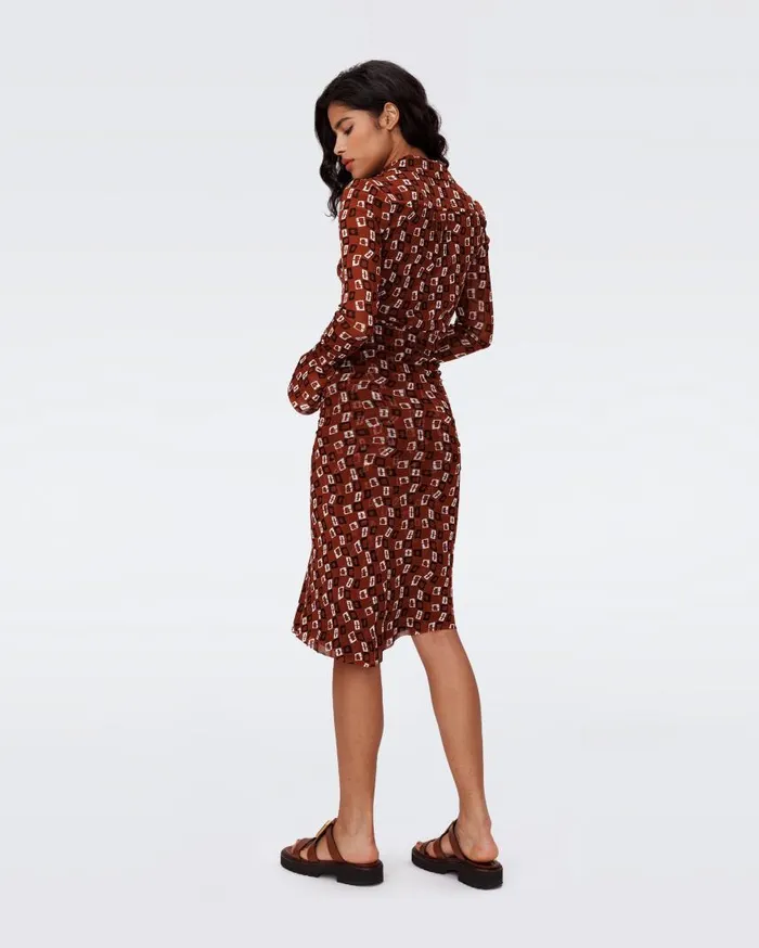 DVF Dresses Women Lilly Mesh Dress Tiny Chain Spots Brown