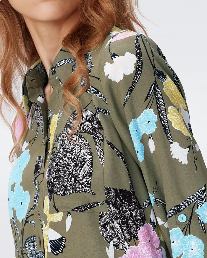 DVF Dresses Women Prita Shirt Dress Festival Floral Olive