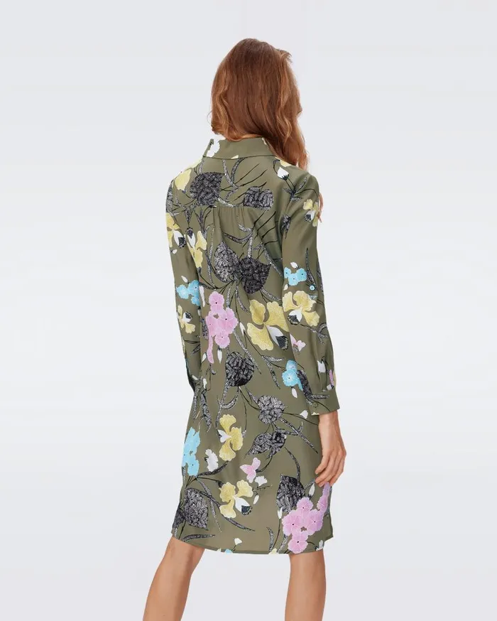 DVF Dresses Women Prita Shirt Dress Festival Floral Olive