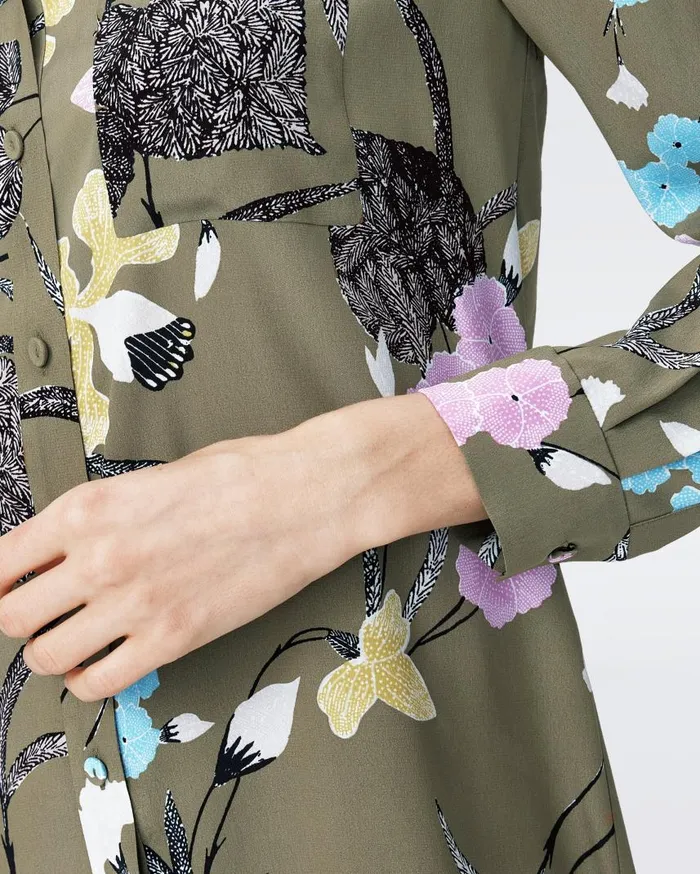 DVF Dresses Women Prita Shirt Dress Festival Floral Olive