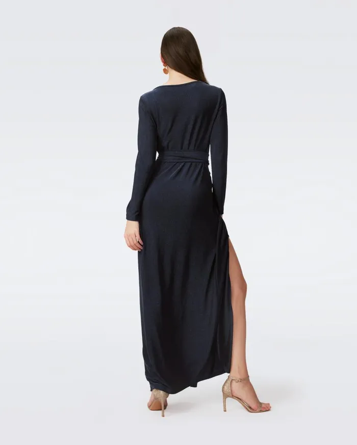 DVF Dresses Women Simona Faux Wrap Dress Metallic Midnight