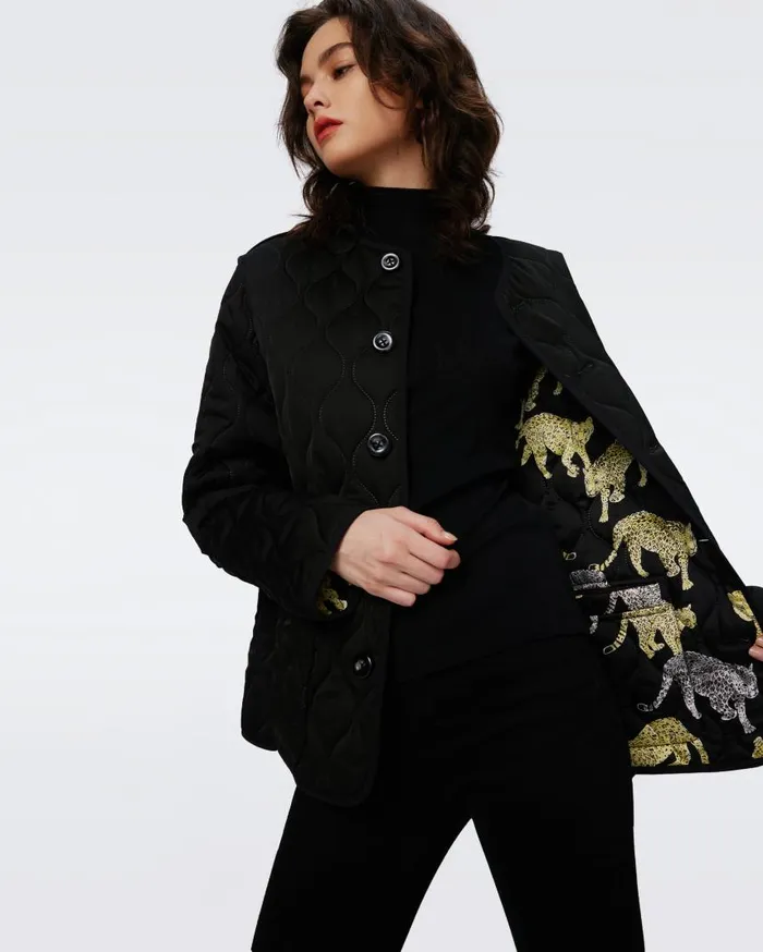 DVF Jackets and Coats Women Domino Reversible Quilted Coat Cool Cat Yellow And Black