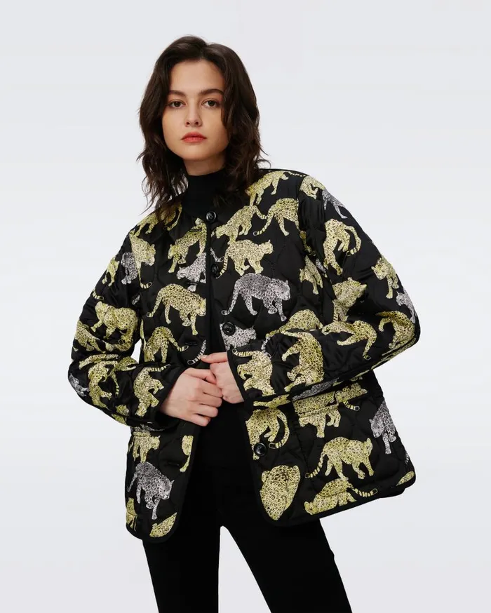 DVF Jackets and Coats Women Domino Reversible Quilted Coat Cool Cat Yellow And Black