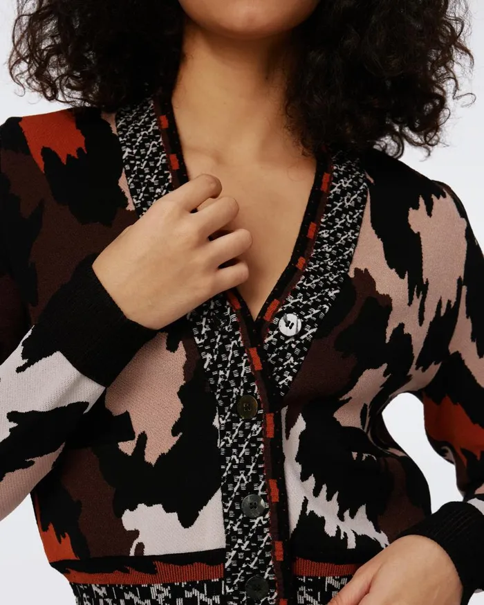 DVF Sweaters and Knits Women Midge Knit Jacquard Cardigan Huge Jungle Cat