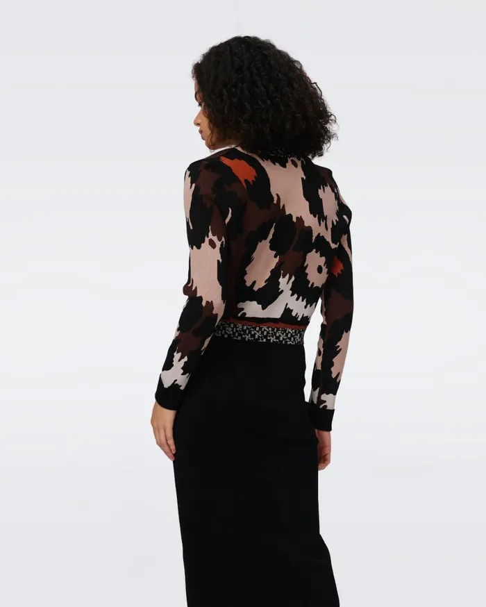 DVF Sweaters and Knits Women Midge Knit Jacquard Cardigan Huge Jungle Cat