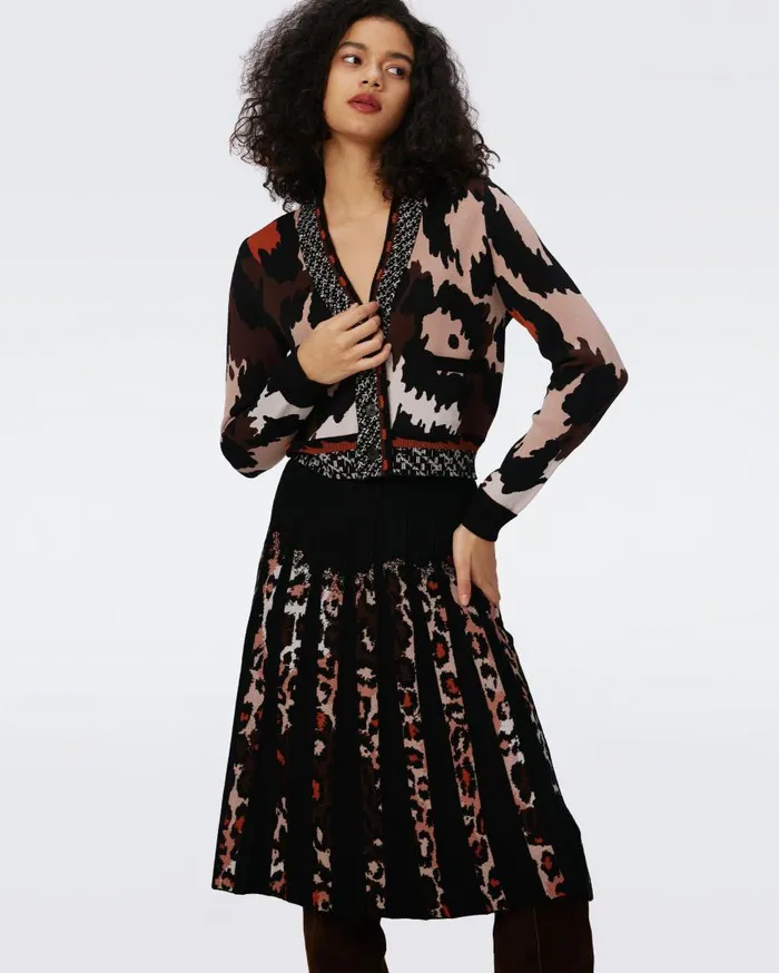 DVF Sweaters and Knits Women Midge Knit Jacquard Cardigan Huge Jungle Cat