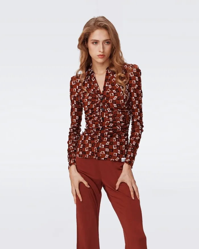 DVF Tops Women Nathaniel Reversible Mesh Top Mosaic Neutral And Chain Spots Brown
