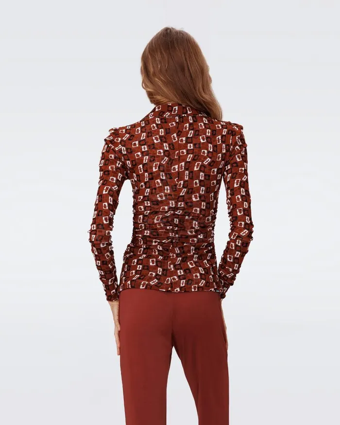 DVF Tops Women Nathaniel Reversible Mesh Top Mosaic Neutral And Chain Spots Brown