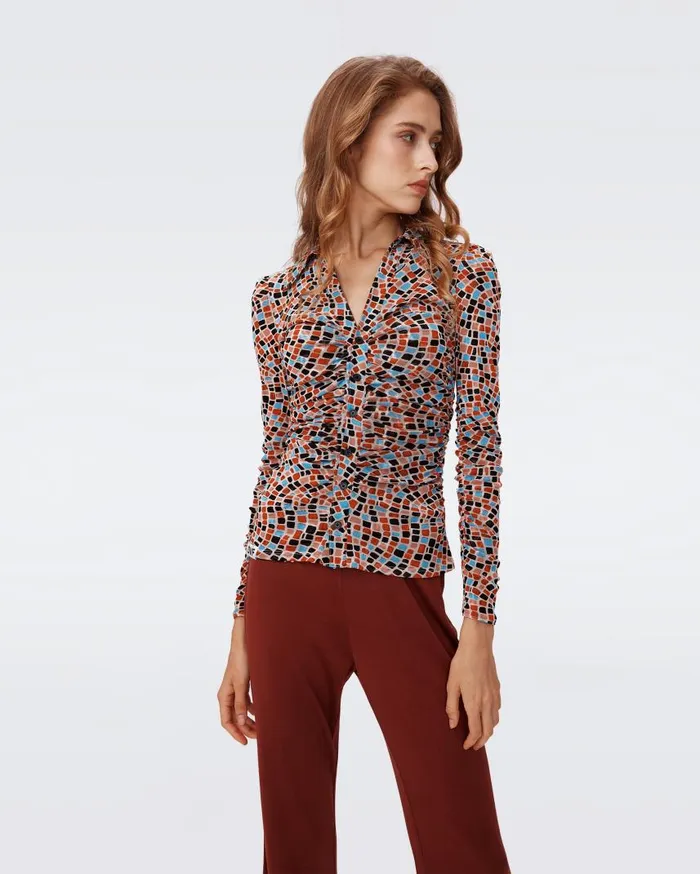 DVF Tops Women Nathaniel Reversible Mesh Top Mosaic Neutral And Chain Spots Brown