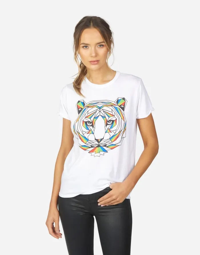 Edda Geo Tiger White Women Lauren Moshi Short Sleeve