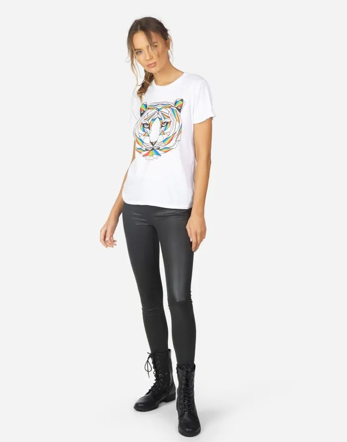 Edda Geo Tiger White Women Lauren Moshi Short Sleeve