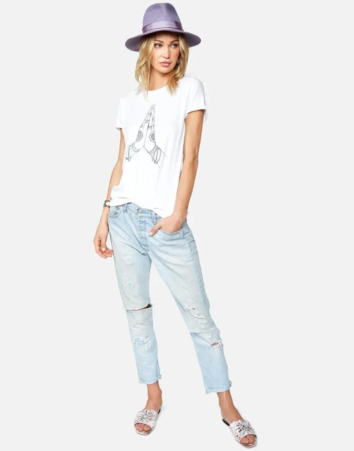 Edda Prayer Hands White Women Lauren Moshi Short Sleeve