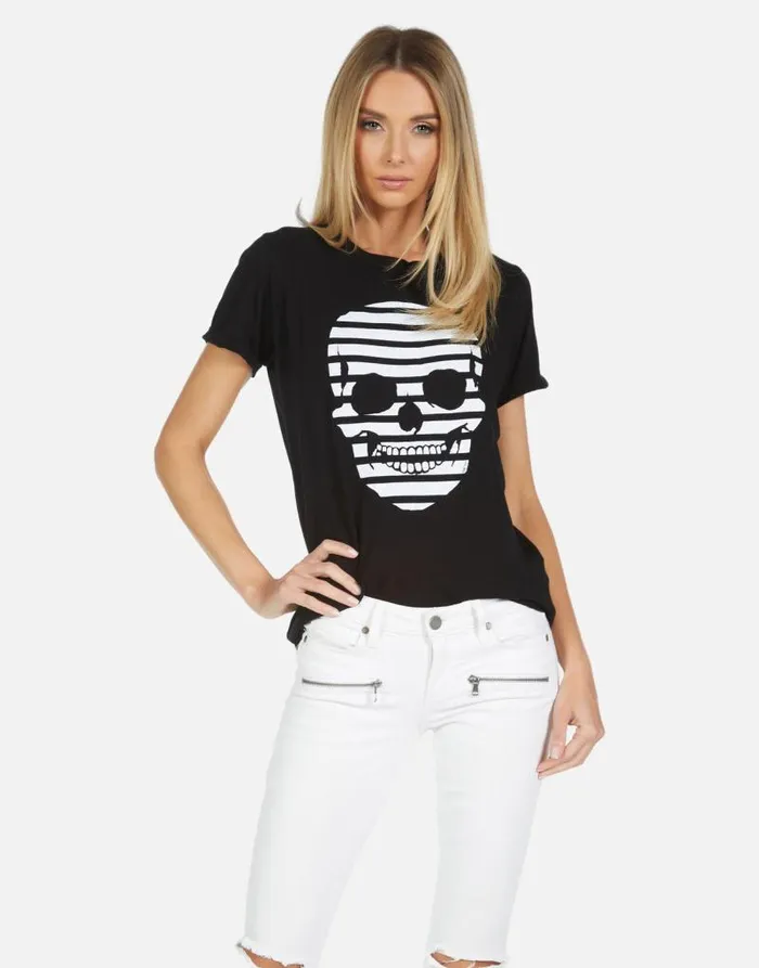 Edda Stripe Skull Black Women Lauren Moshi Short Sleeve