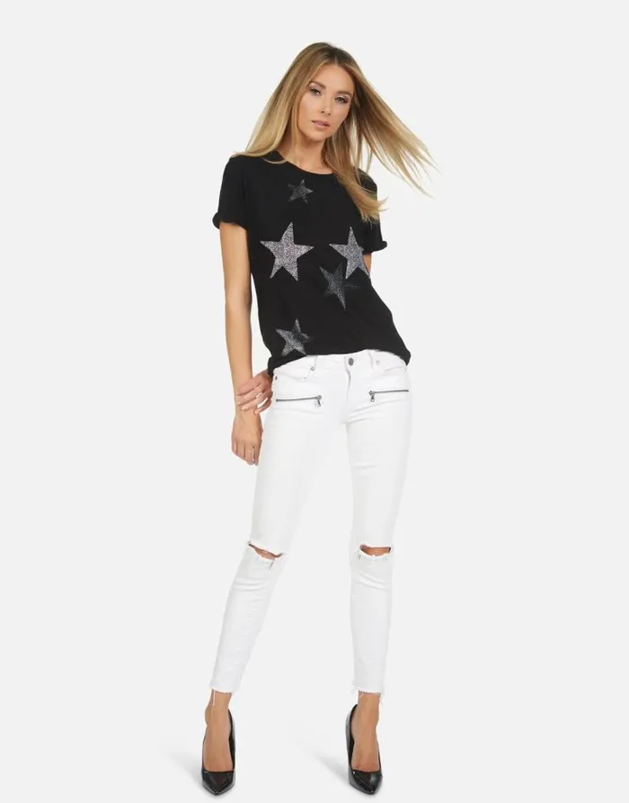 Edda X Crystal Multi Stars Black Women Lauren Moshi Short Sleeve