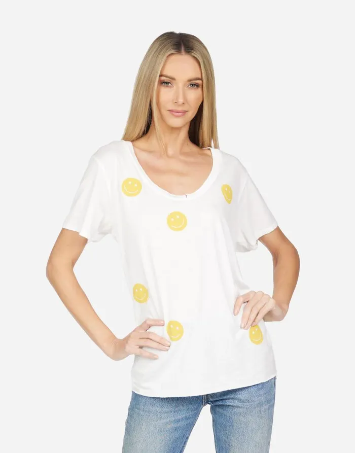 Elara All Over Yellow Smiley Milk Women Lauren Moshi Short Sleeve