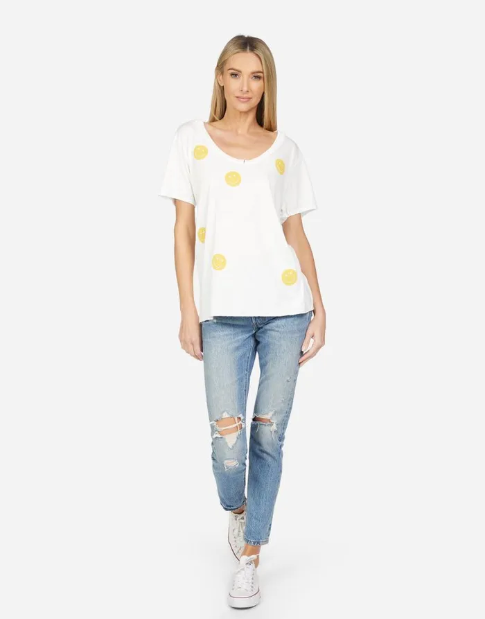Elara All Over Yellow Smiley Milk Women Lauren Moshi Short Sleeve