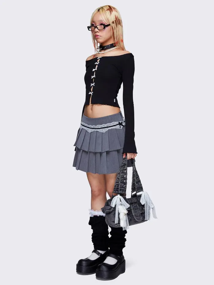 Elodie Grey Pleated Mini Skirt Women Minga London Bottoms