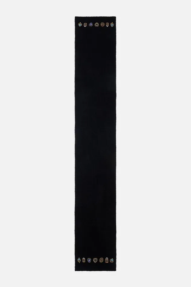 EMBELLISHED KNIT SCARF SOLID BLACK Solid Black WomensMens Camilla Scarves