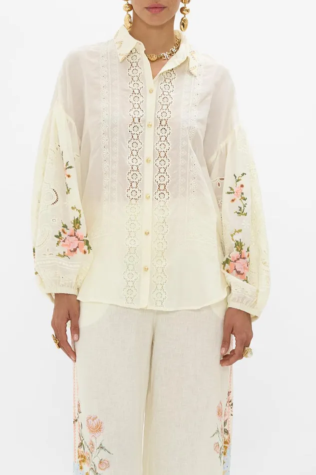 EMBROIDERED BALLOON SLEEVE SHIRT BLOUSE IN HONOUR OF HEIRLOOMS In Honour Of Heirlooms Womens Camilla Blouses and Shirts