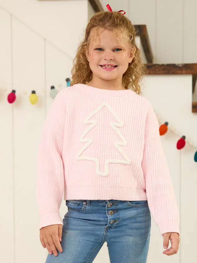 Embroidered Christmas Tree Youth Sweater Pink Girl Altar039d State Youth 6Y12Y