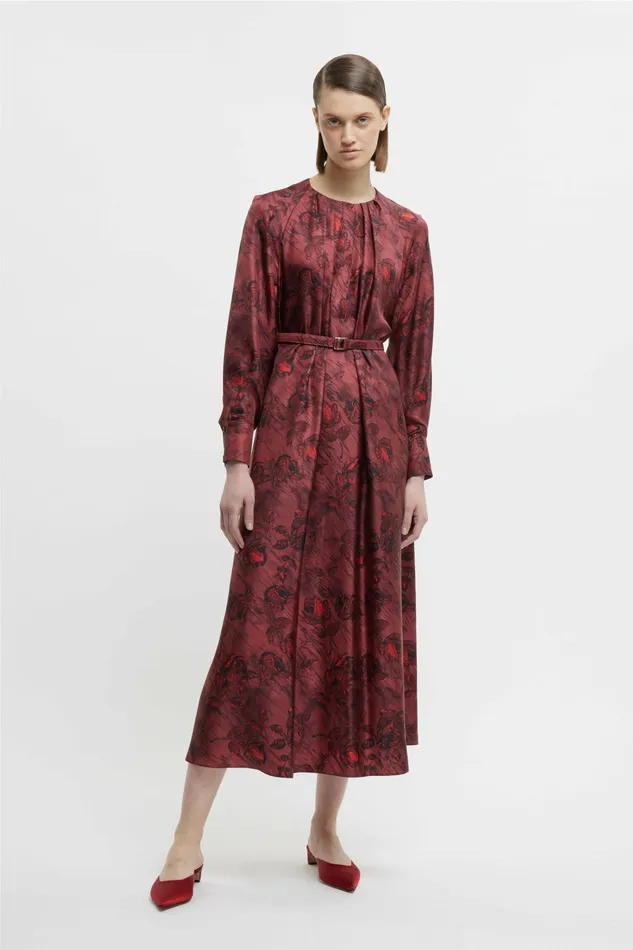 Emilia Wickstead Bahiti Dress In Red Rose On Marble Print Silk Twill Women Dresses Emilia Wickstead Bahiti Dress In Red Rose On Marble Print Silk Twill Women Dresses