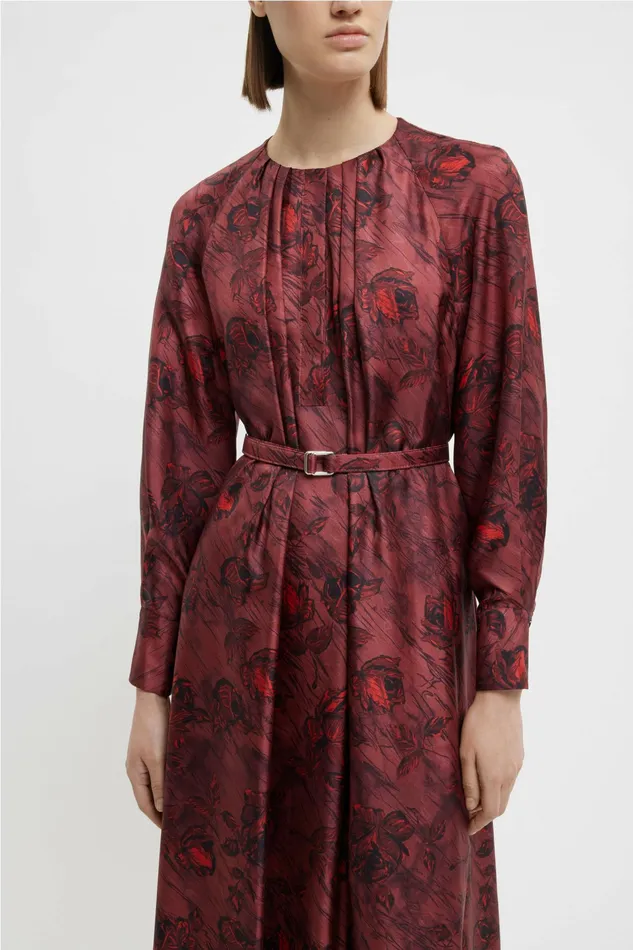 Emilia Wickstead Bahiti Dress In Red Rose On Marble Print Silk Twill Women Dresses Emilia Wickstead Bahiti Dress In Red Rose On Marble Print Silk Twill Women Dresses