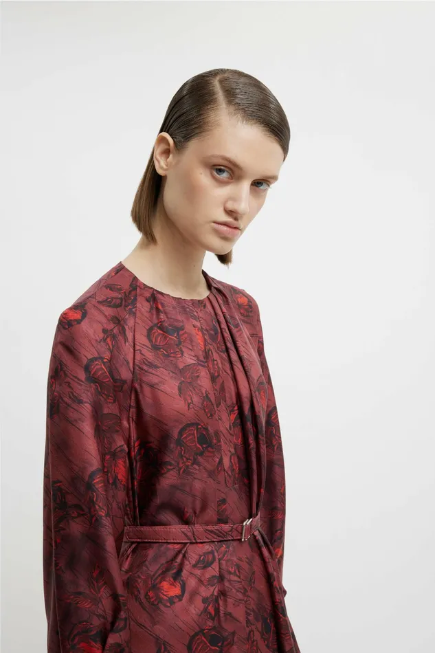 Emilia Wickstead Bahiti Dress In Red Rose On Marble Print Silk Twill Women Dresses Emilia Wickstead Bahiti Dress In Red Rose On Marble Print Silk Twill Women Dresses