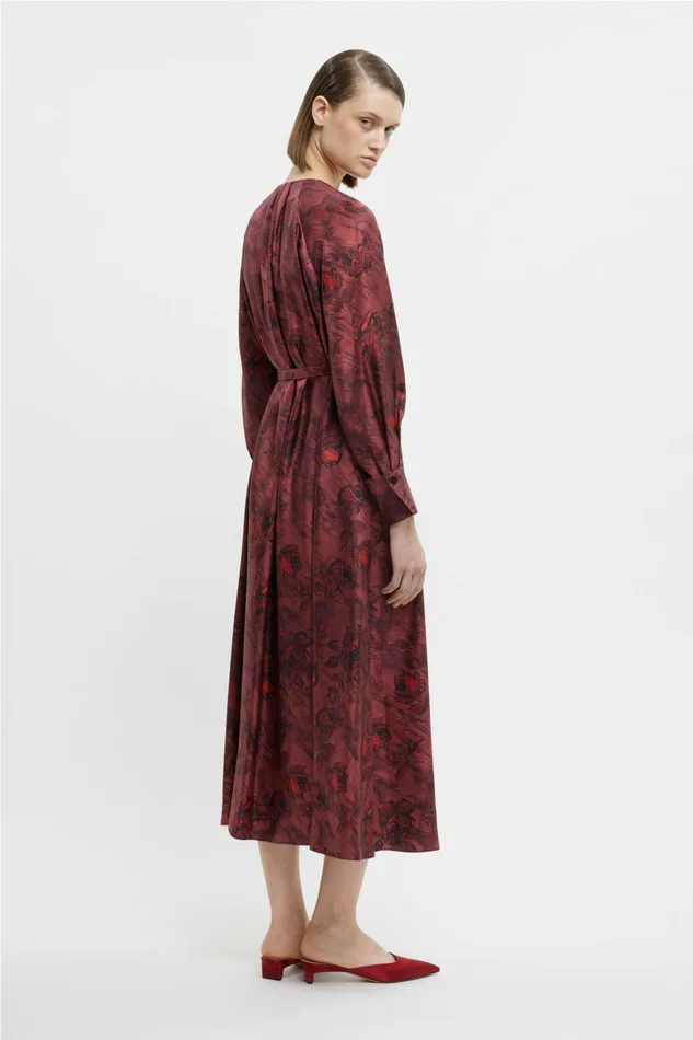 Emilia Wickstead Bahiti Dress In Red Rose On Marble Print Silk Twill Women Dresses Emilia Wickstead Bahiti Dress In Red Rose On Marble Print Silk Twill Women Dresses