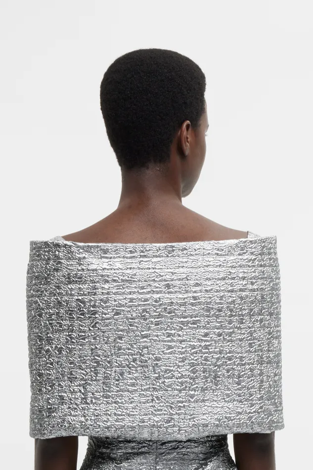 Emilia Wickstead Bibiana Wrap In Silver Metallic Seersucker Women Jackets And Coats Emilia Wickstead Bibiana Wrap In Silver Metallic Seersucker Women Jackets And Coats