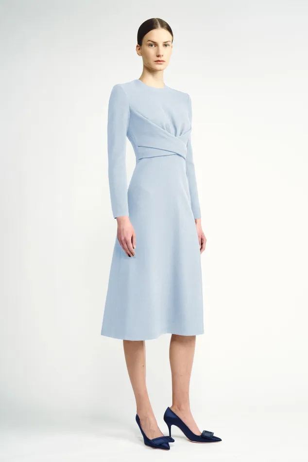 Emilia Wickstead Elta BabyBlue WrapEffect Double Crepe Dress Women Dresses