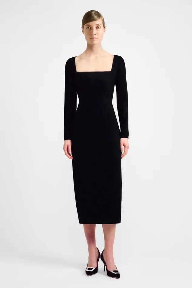 Emilia Wickstead Erletta Square Neck Dress In Black Double Crepe Women Dresses