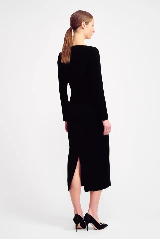 Emilia Wickstead Erletta Square Neck Dress In Black Double Crepe Women Dresses Emilia Wickstead Erletta Square Neck Dress In Black Double Crepe Women Dresses