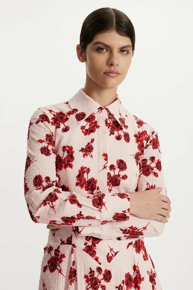Emilia Wickstead Jancine Dress In Red Rose Stem Floral Print Cotton Women Dresses Emilia Wickstead Jancine Dress In Red Rose Stem Floral Print Cotton Women Dresses