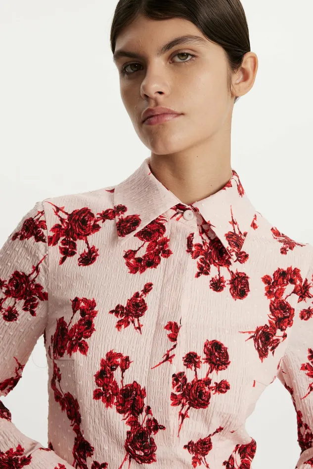 Emilia Wickstead Jancine Dress In Red Rose Stem Floral Print Cotton Women Dresses Emilia Wickstead Jancine Dress In Red Rose Stem Floral Print Cotton Women Dresses