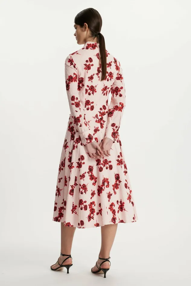 Emilia Wickstead Jancine Dress In Red Rose Stem Floral Print Cotton Women Dresses Emilia Wickstead Jancine Dress In Red Rose Stem Floral Print Cotton Women Dresses