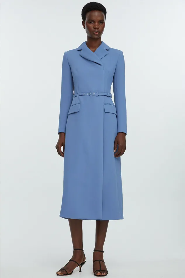 Emilia Wickstead Kalonice Wrap Coat Dress Indigo Double Crepe Women Dresses