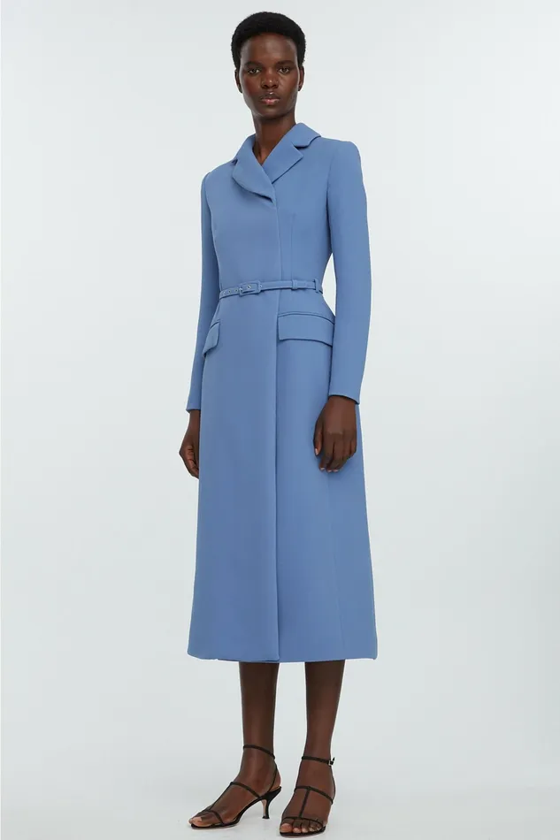 Emilia Wickstead Kalonice Wrap Coat Dress Indigo Double Crepe Women Dresses